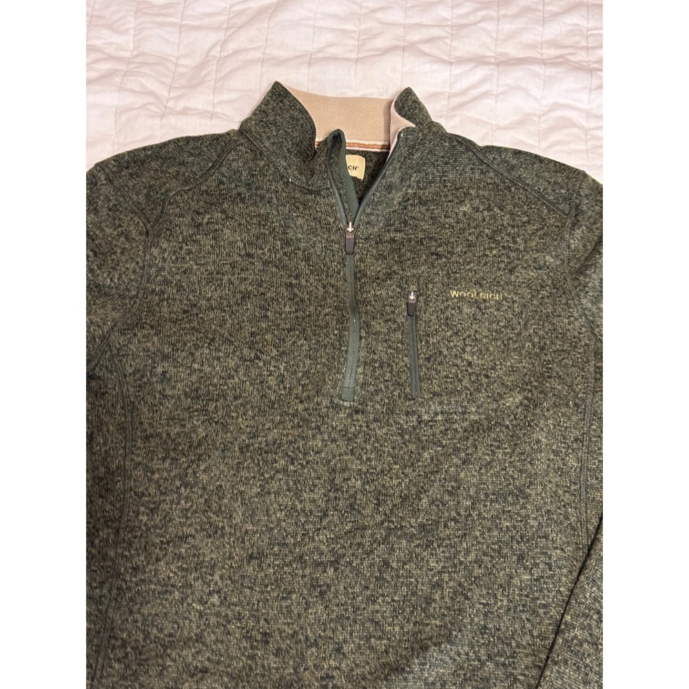 Woolrich Womens Green Marl Quarter Zip Fleece Pullover Sweater Large WMO00235